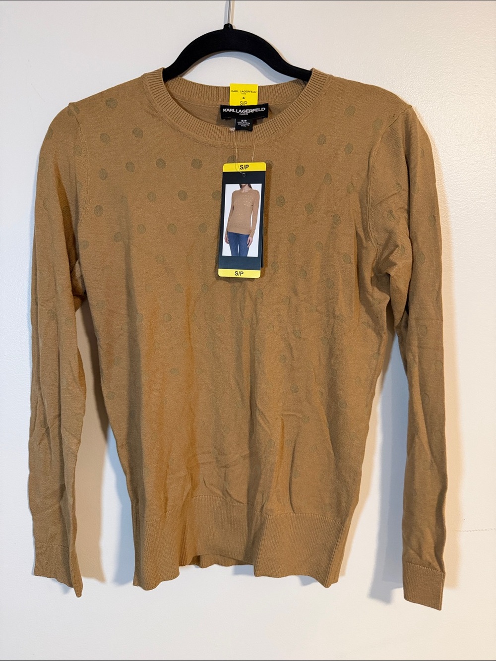 Karl Lagerfeld Men's Tan Long-Sleeve Polka Dot Crewneck Sweater